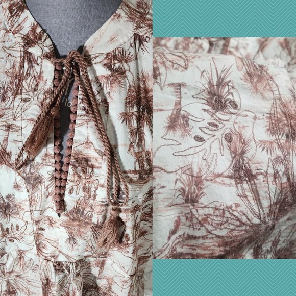 Addition Elle Desert Printed Embroidered Boho Peasant Blouse - Picture 2 of 6